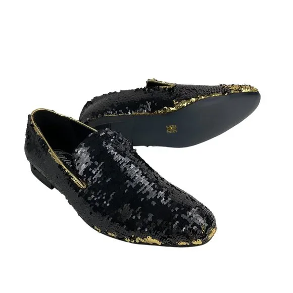 NEW AMALI Men's Slip On Gold/Black Sequins Loafers Flipp-428 size 15 - Picture 3 of 14